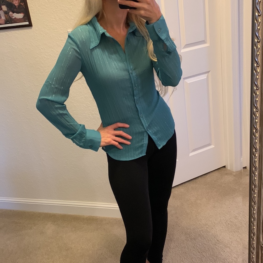 Teal shirt with silver stripes size M - Picture 5 of 17